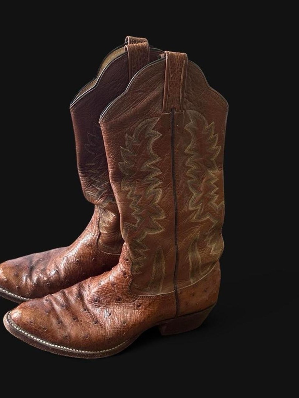 Men's Brown Ostrich-Texture Western Cowboy Boots